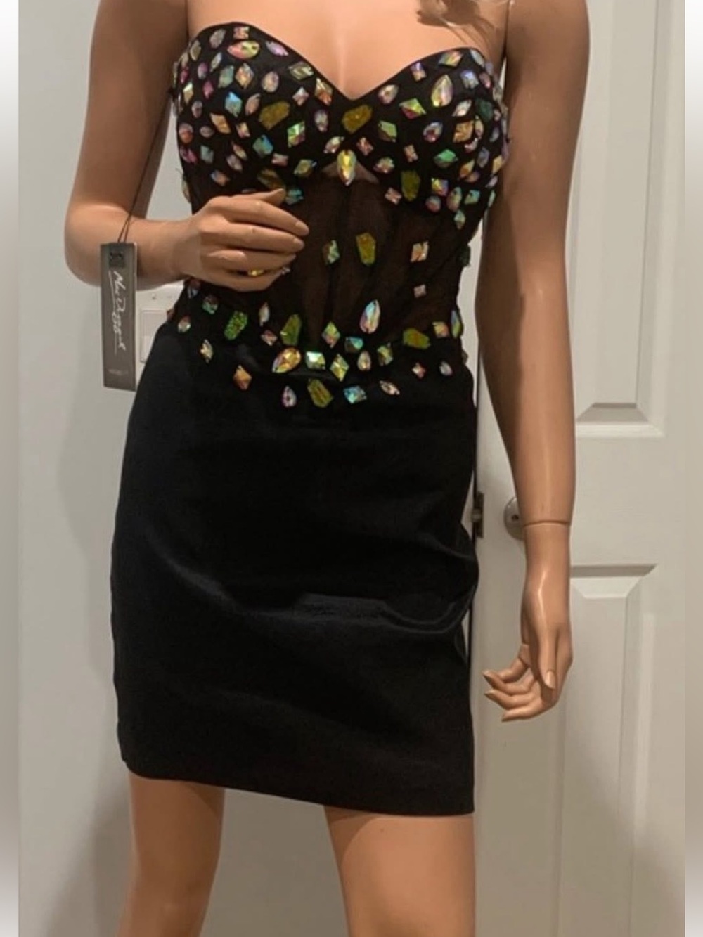 Mac Duggal Black Strapless Cocktail/Homecoming Dress with Multi-Color Crystals